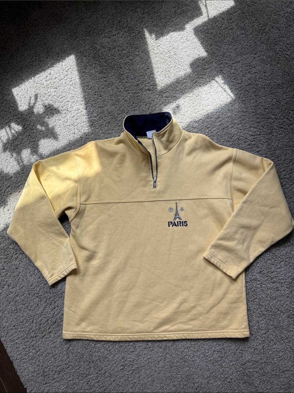 France-Estelle Half-Zip Pullover in Soft Yellow with Navy Trim